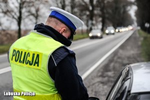 policjant podczas działań na drodze krajowej nr 22