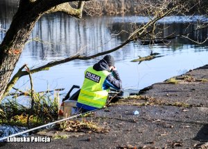 Policjant wykonujący czynności przy wypadku.