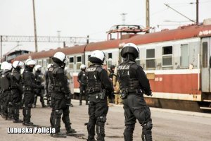 Policjanci z oddziałów prewencji na peronie