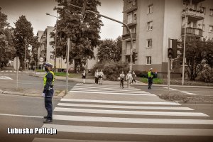 policjanci wstrzymują ruch na drodze