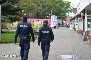 Policjantka i policjant kontrolują przestrzeganie obostrzeń w powiecie krośnieńskim- patrol pieszy