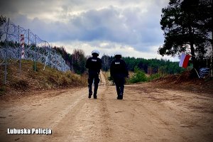 policjanci patrolujący linię granicy