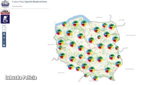 Obraz ekrany komputera z wyświetlonym konturem Polski w Krajowej Mapie Zagrożeń Bezpieczeństwa