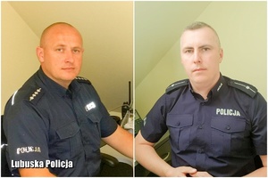 Policjanci siedzący przy biurku.