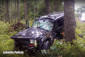 Rozbity samochód w lesie