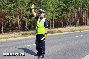 policjant zatrzymuje pojazd do kontroli