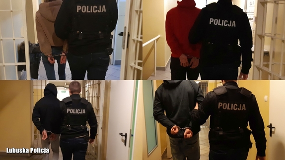 cztery zdjęcia przeprowadzanych osób zatrzymanych