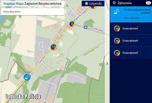 Zrzut ekranu przedstawiający mapę z Krajowej Mapy Zagrożeń Bezpieczeństwa.