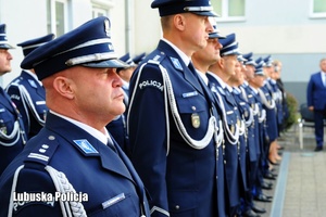 Policjanci stojący w szeregu.