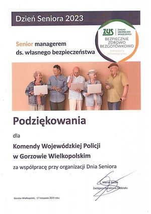 Podziękowania dla Komendy Wojewódzkiej Policji w Gorzowie Wielkopolskim