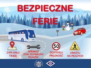 Plakat bezpieczne ferie z informacjami