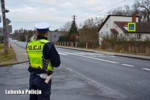 Policjant patrzy na przejście dla pieszych