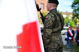Żołnierz na tle  flagi Polski