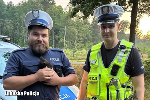policjanci z małym kotkiem