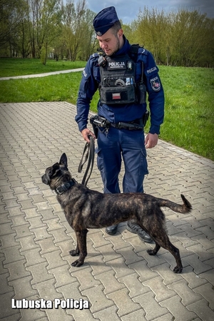 Policjant przewodnik z psem służbowym