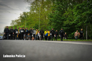 Policjanci prowadzą kibiców na stadion