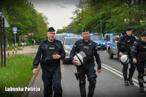 Policjanci idą po drodze