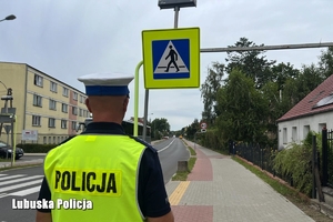 Policjant obserwuje przejście dla pieszych