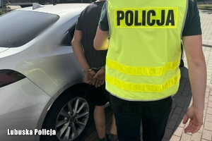 policjant osadza mężczyznę w radiowozie