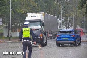 Policjanci kontrolują ciężarówki