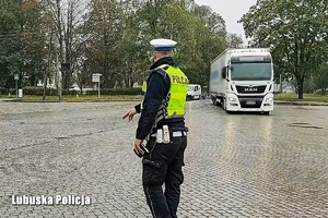 Policjanci kontrolują ciężarówki