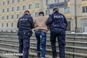 policjanci prowadzą zatrzymaną osobę