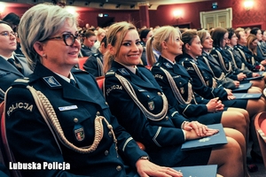 Policjantki siedzące na widowni teatru.