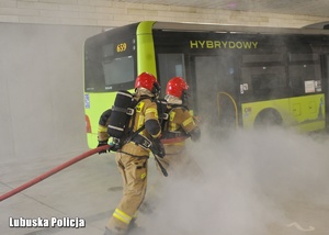 Strażacy podczas przeprowadzania akcji gaśniczej.