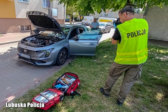 policjant prowadzi oględziny samochodu
