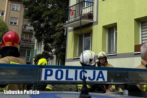 Policyjny radiowóz na miejscu pożaru.