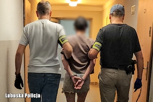 policjanci prowadzą zatrzymaną osobę