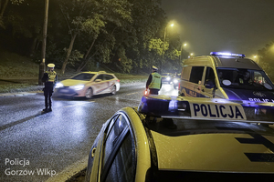 policjanci zatrzymują pojazdy do kontroli i badają trzeźwość kierowców