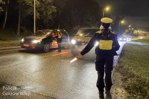 policjanci zatrzymują pojazdy do kontroli i badają trzeźwość kierowców