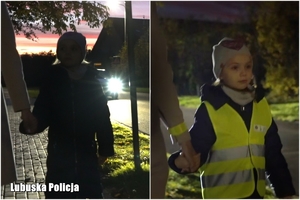 połączone zdjęcia dziewczynki i jej mamy z użyciem i bez odblasków na drodze