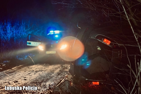 radiowóz i przewrócony samochód