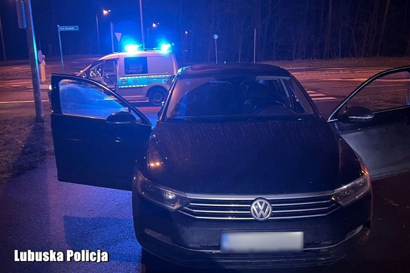 samochód i radiowóz przy drodze