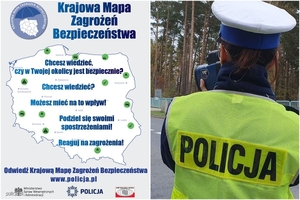plakat i policjantka kontrolująca prędkość