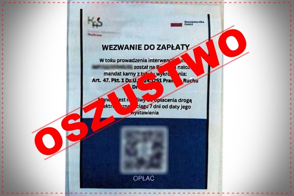 Napis oszustwo pod którym znajduje się fałszywy kod QR.