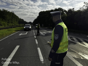 Policjant podczas służby na drodze.