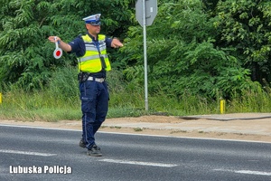 policjant zatrzymuje pojazd do kontroli