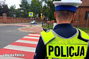 policjant sprawdza oznakowanie drogi