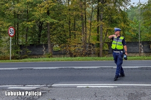 policjant zatrzymuje pojazd do kontroli