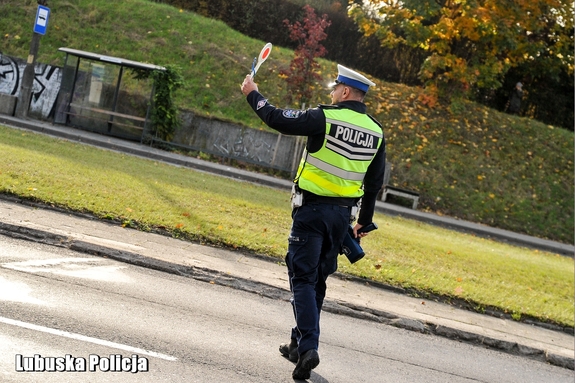 Policjant podczas służby na drodze